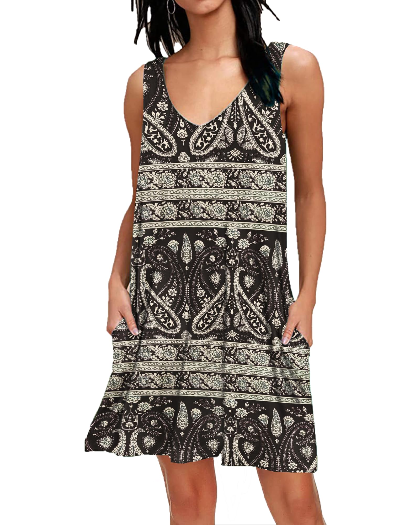 AUSELILY Camiseta Informal de Verano para Mujer Vestidos de Playa Vestido Sin Mangas Plisado Liso