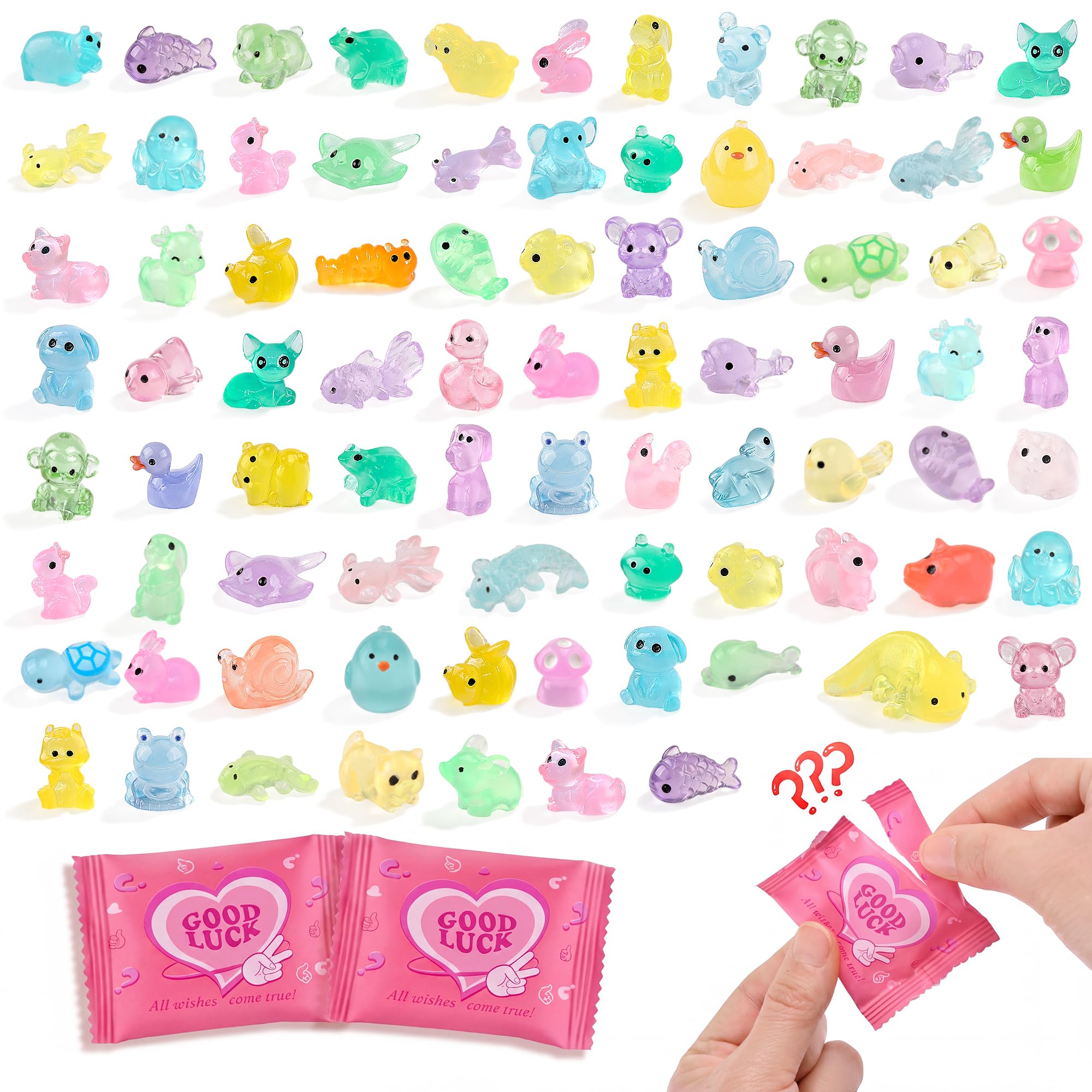FEXIA 150PCS Luminous Mini Resin Animals Variety Pack,Mystery Blind Bags