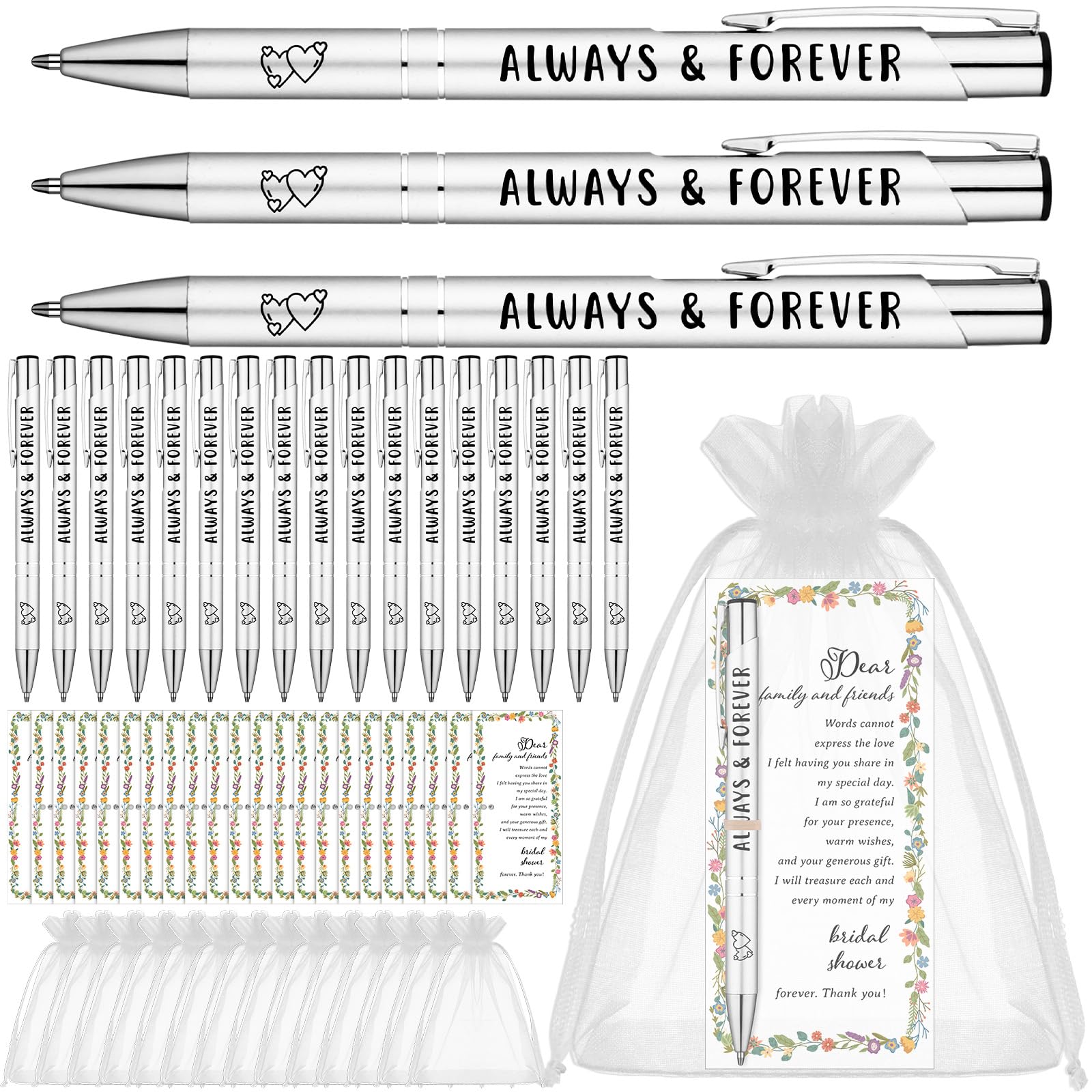 CNSJ 20 Sets Wedding Pens Bridal Shower Pen Favors for Guests with Thank You Cards for Guest Gifts Game Prizes Wedding Proposal Party Souvenirs