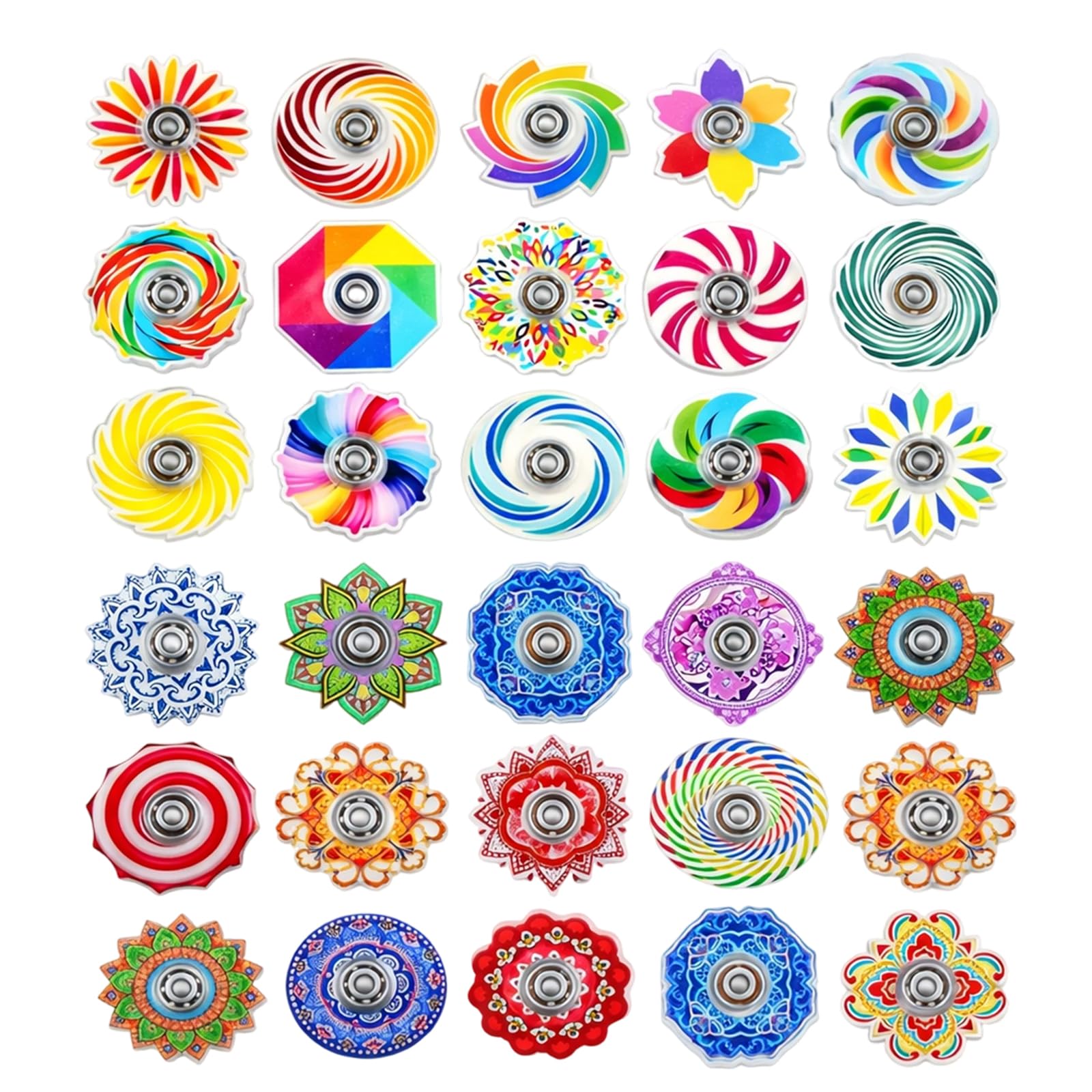 WitMbg Fidget Spinner, Multipack of 30 Fidget Spinners with Vibrant Colours, Includes Mandala and Rainbow Assortments, Compact Finger Spinner Design for Fidgeting and Focus Enhancement