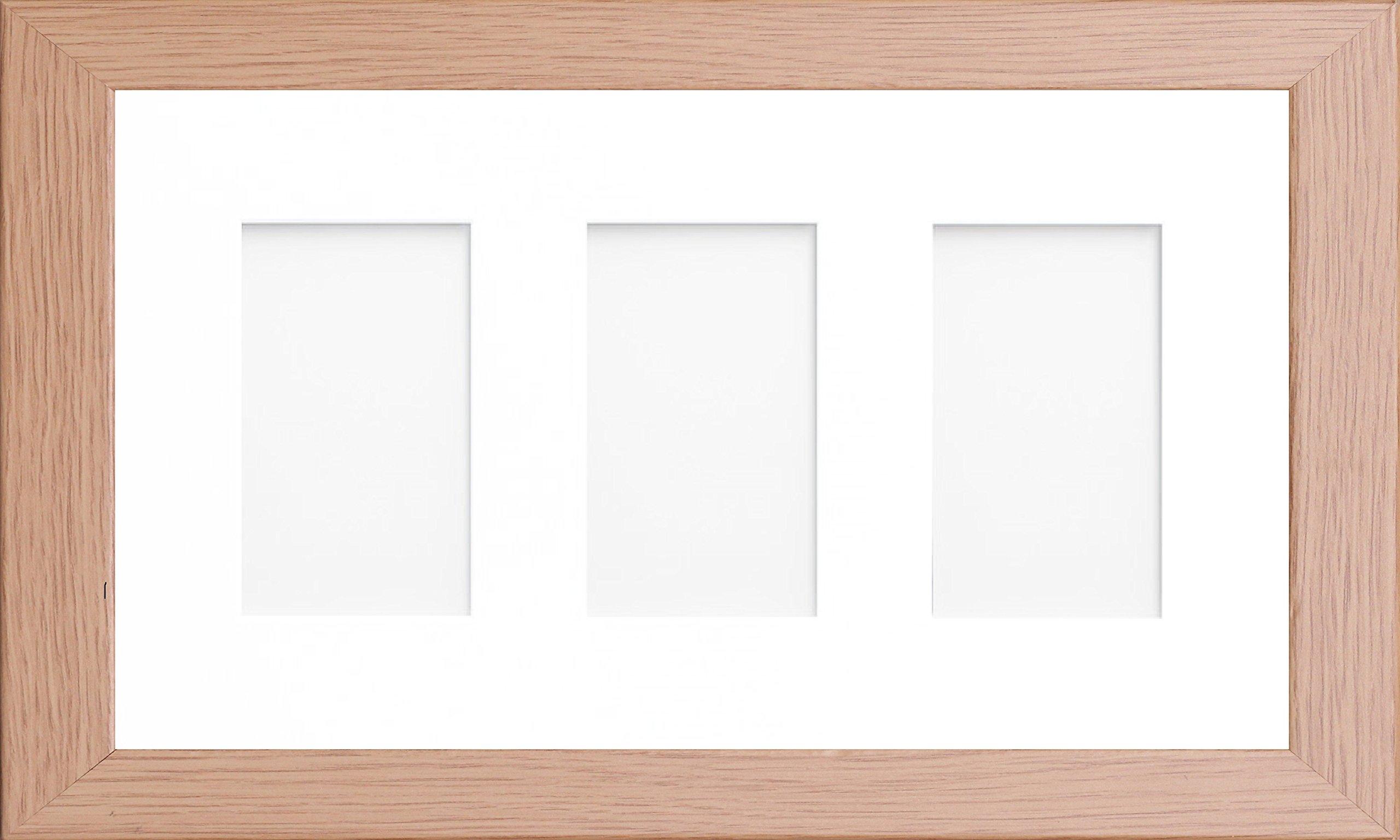 Online2home White Oak Multi Aperture Collage Picture Photo Frame With & Ivory Mount And Choice Of Mount Designs (, 20X10 For 6X4 X3 Portrait)