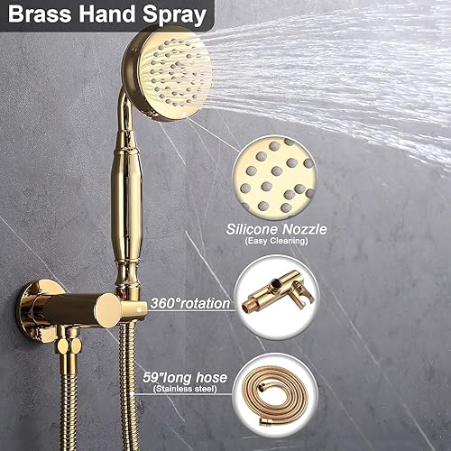 Miniatura 6 de Kit completo de sistema de grifo de ducha de latón antiguo, ducha de lluvia de 8 pulgadas con boquilla y accesorio de ducha cromado de mano, montaje