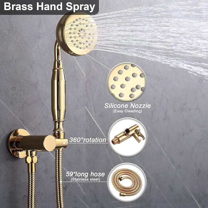 Juego completo de grifería para bañera y ducha eléctrica Enga en latón dorado brillante, con ducha de lluvia de 8 pulgadas, grifo y pulverizador manual miniatura 6