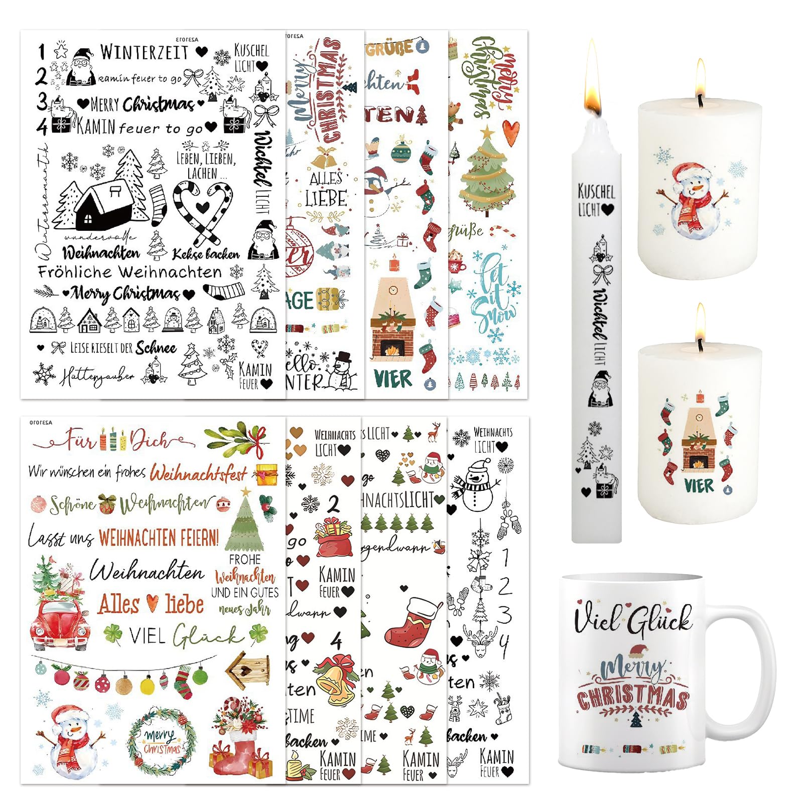 Joxessaien Tatuaggi per candele dell'Avvento 6-8 cm | Numeri del calendario dell'Avvento e motivi natalizi auto casa | Adesivi per candele grosse di Natale
