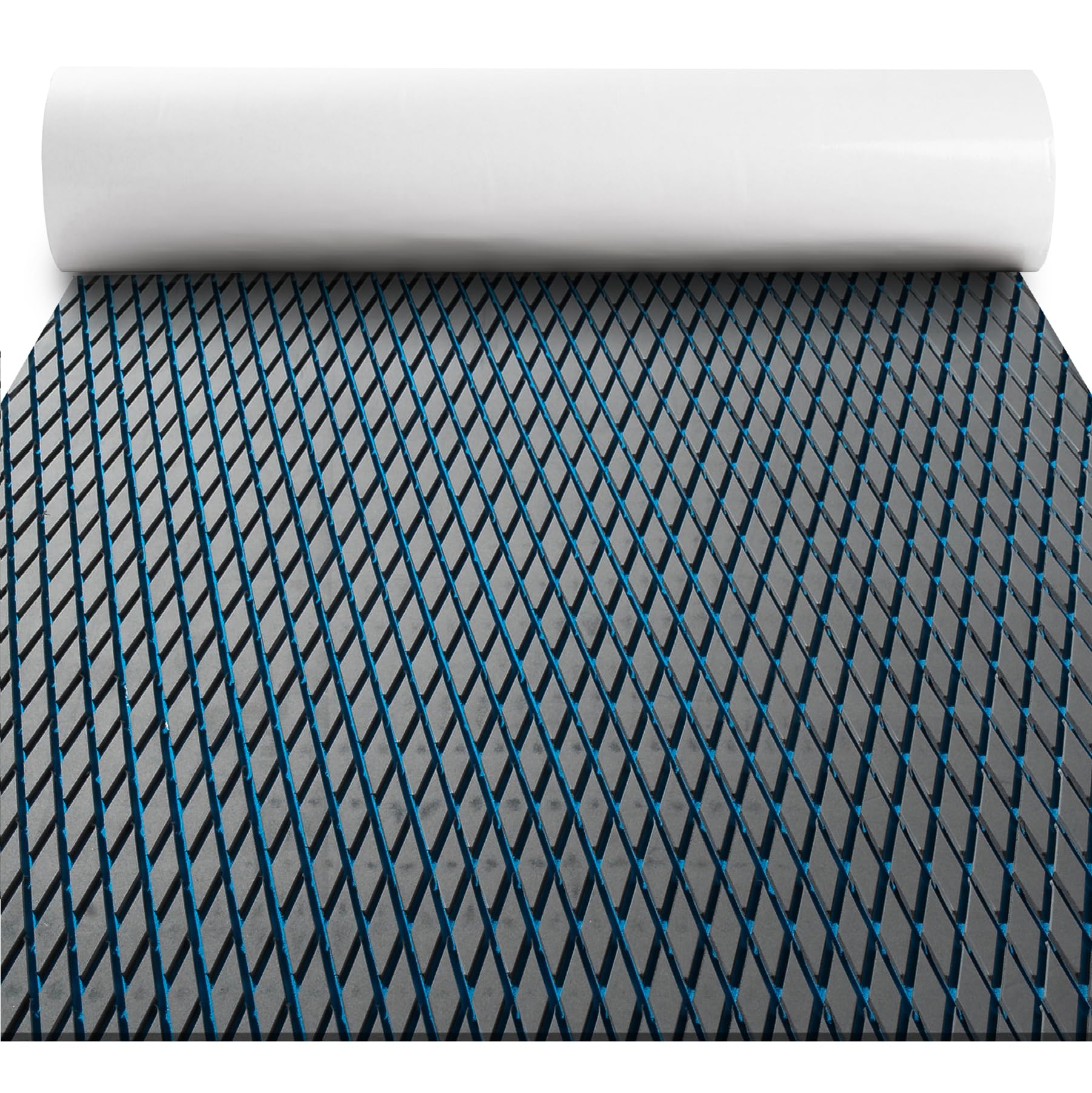 FOCEAN Boat Flooring - EVA Foam Boat Decking Sheet- Small Diamond Marine Deck Mats Dark Gray & Blue Lines Self-Adhesive Grip Pad for Bass Boats Jon Boat Pontoon RV Yacht Kayak Surfboard Floor 94"x15"