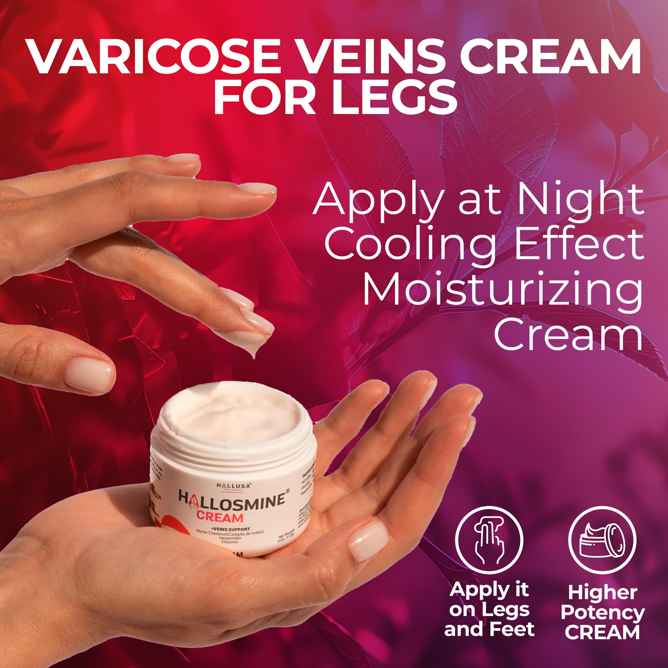 Hallusa Natural Hallosmine Leg Cream with Diosmin, Hesperidin & Menthol