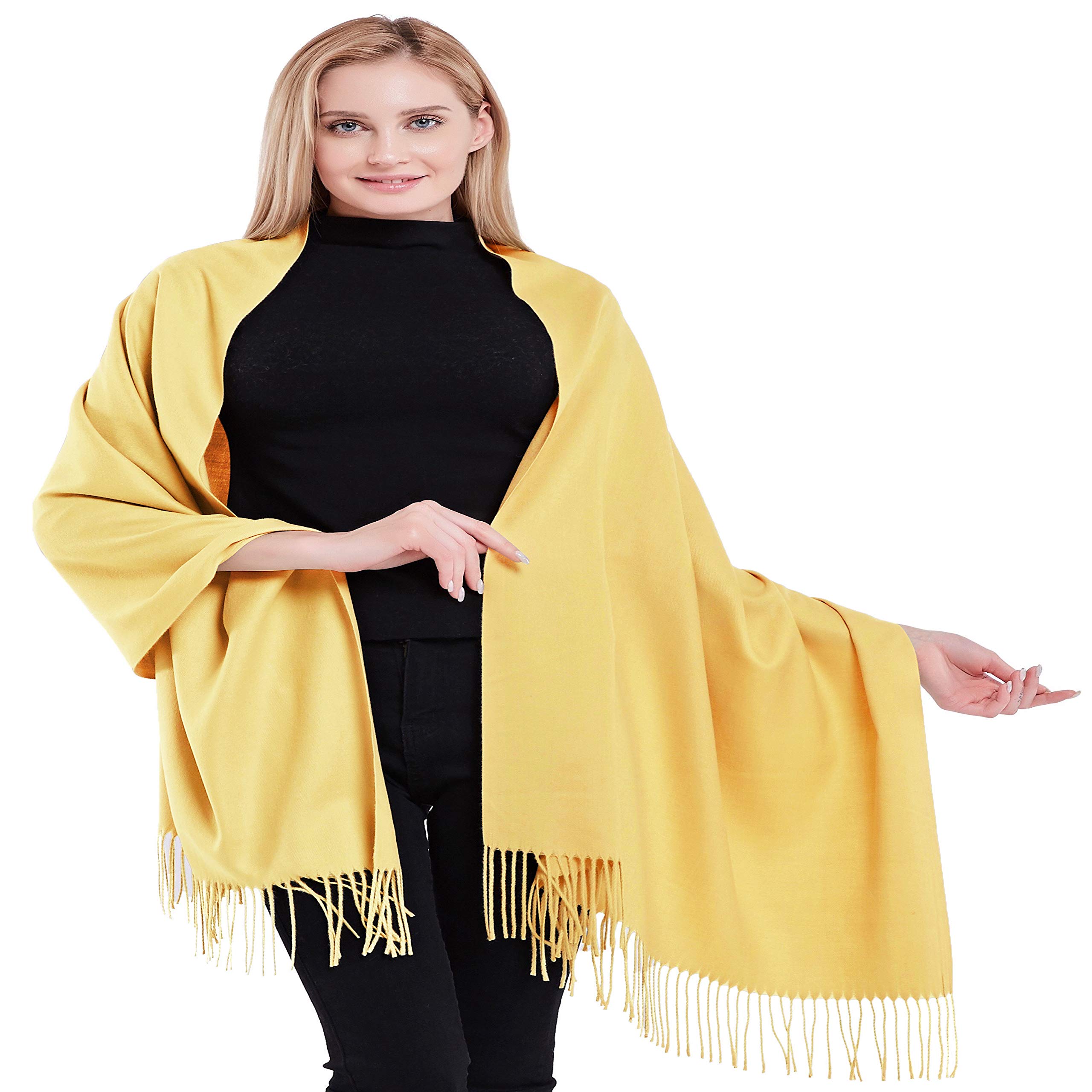 CJ Apparel Light Gold 100% Cashmere Shawl Pashmina Scarf Wrap Stole Hand Made in Nepal
