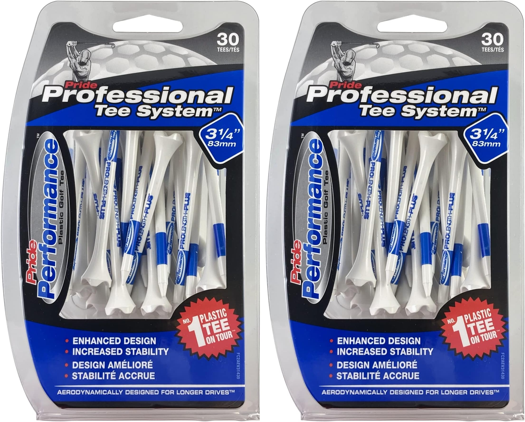 Pride Professional Tee System,Evolution Plastic 30 Golf Tees, 3 1/4" (2-Pack)