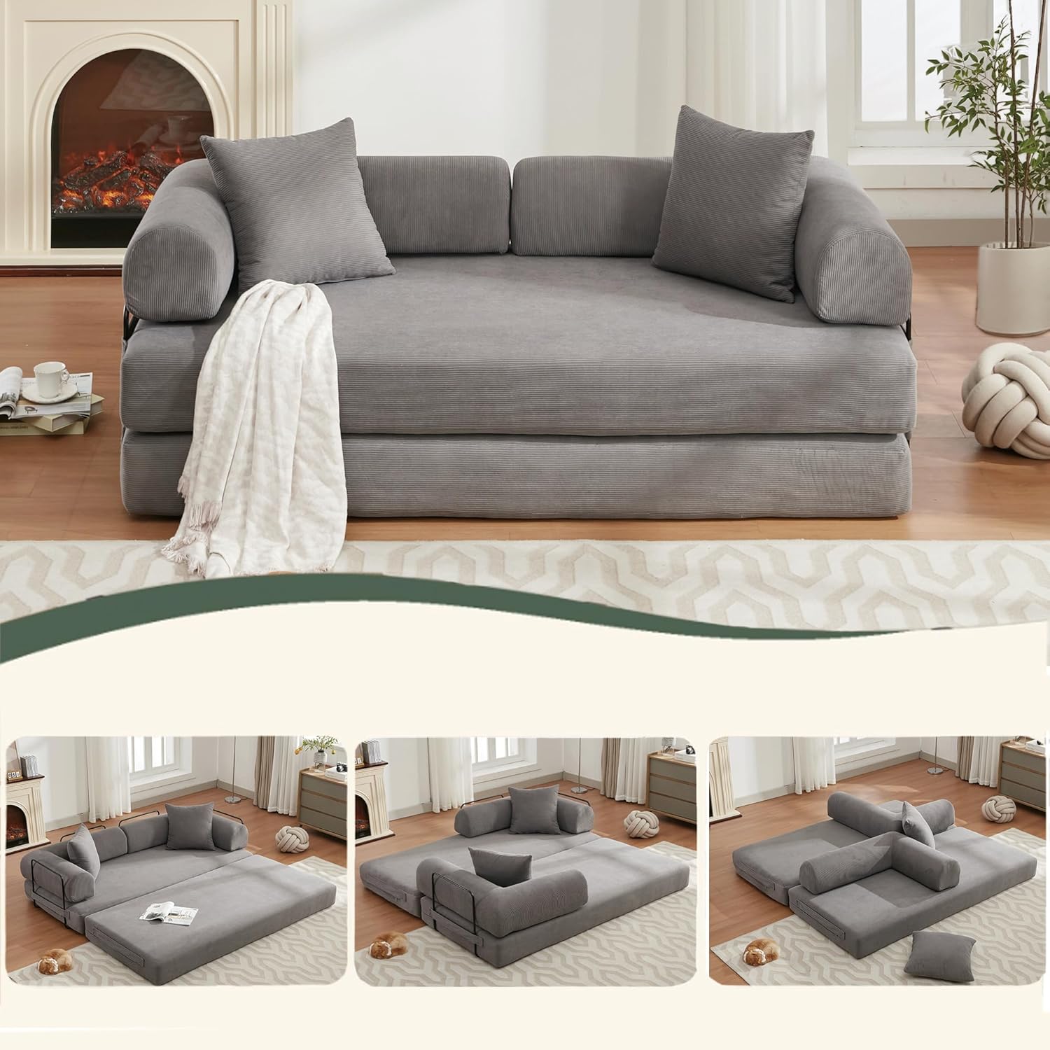 EXZLFA Folding Sofa Bed,Convertible 4 in 1 DIY Combination