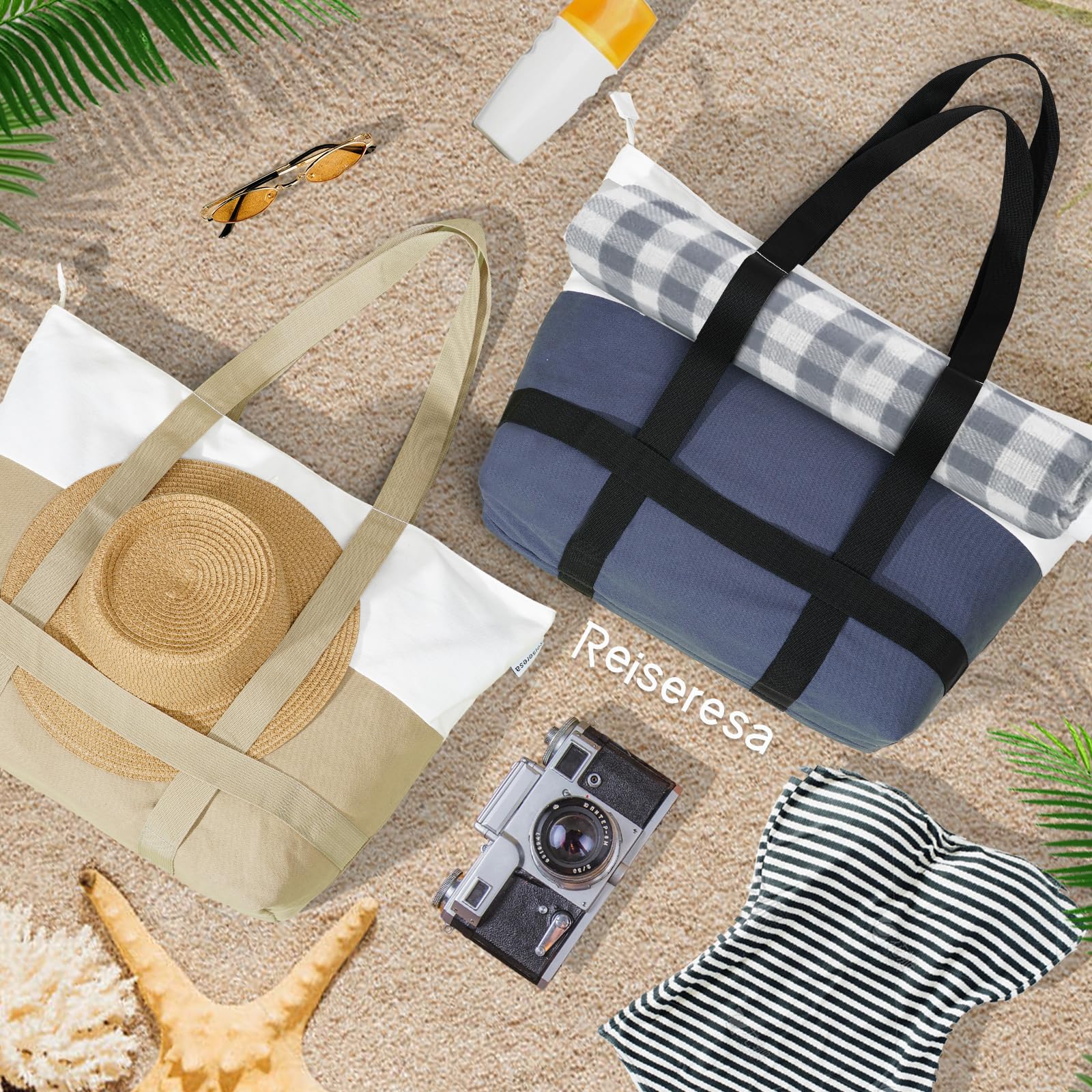 Grand sac de plage pour femme avec fermeture éclair et sangle porte-chapeau, sac de natation imperméable