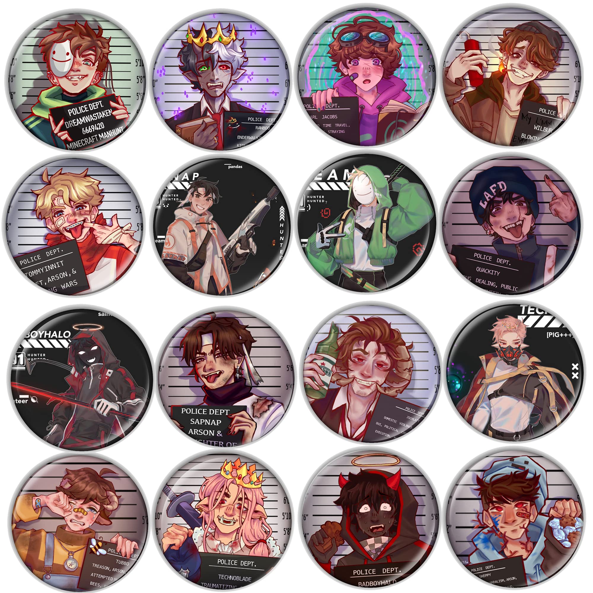 EZIOUOMODream SMP Button Pins Gift Set 16 Pack Pins Button-Pins SMP Characters Game Fans Party Supplies