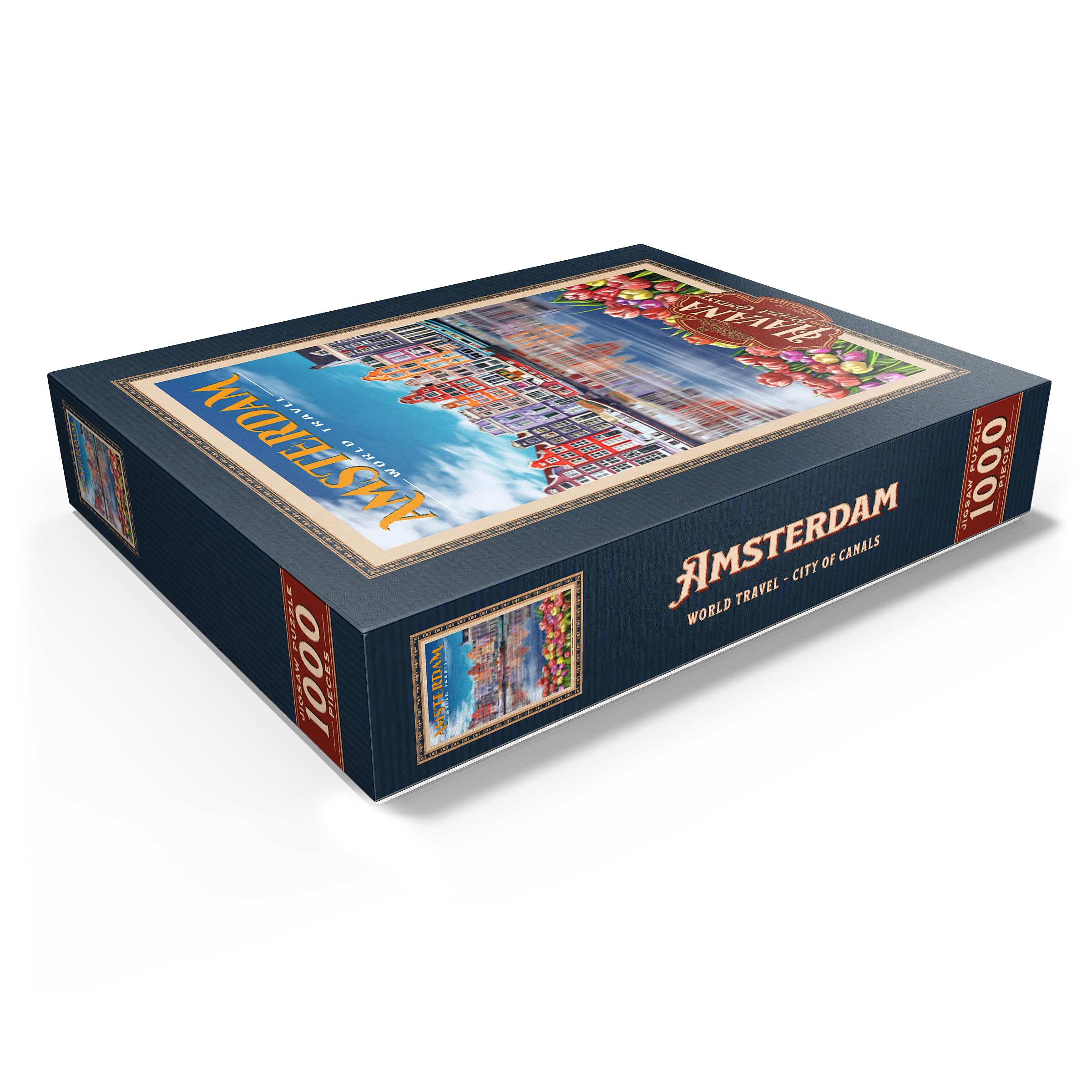 Amsterdam, Países Bajos - Ciudad de Canales, póster de viaje vintage, rompecabezas de 1000 piezas premium para adultos