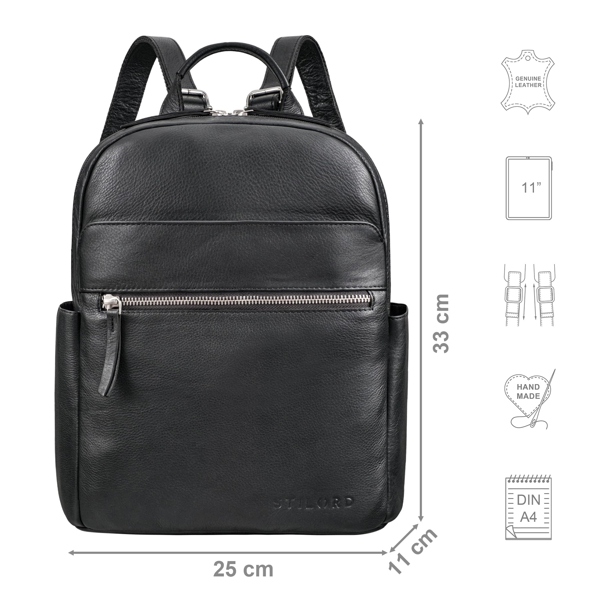 STILORD 'Phineas' Kleiner Lederrucksack Herren Rucksack Leder Handgepäck Rucksack Damen Tagesrucksack Herren, Schwarz