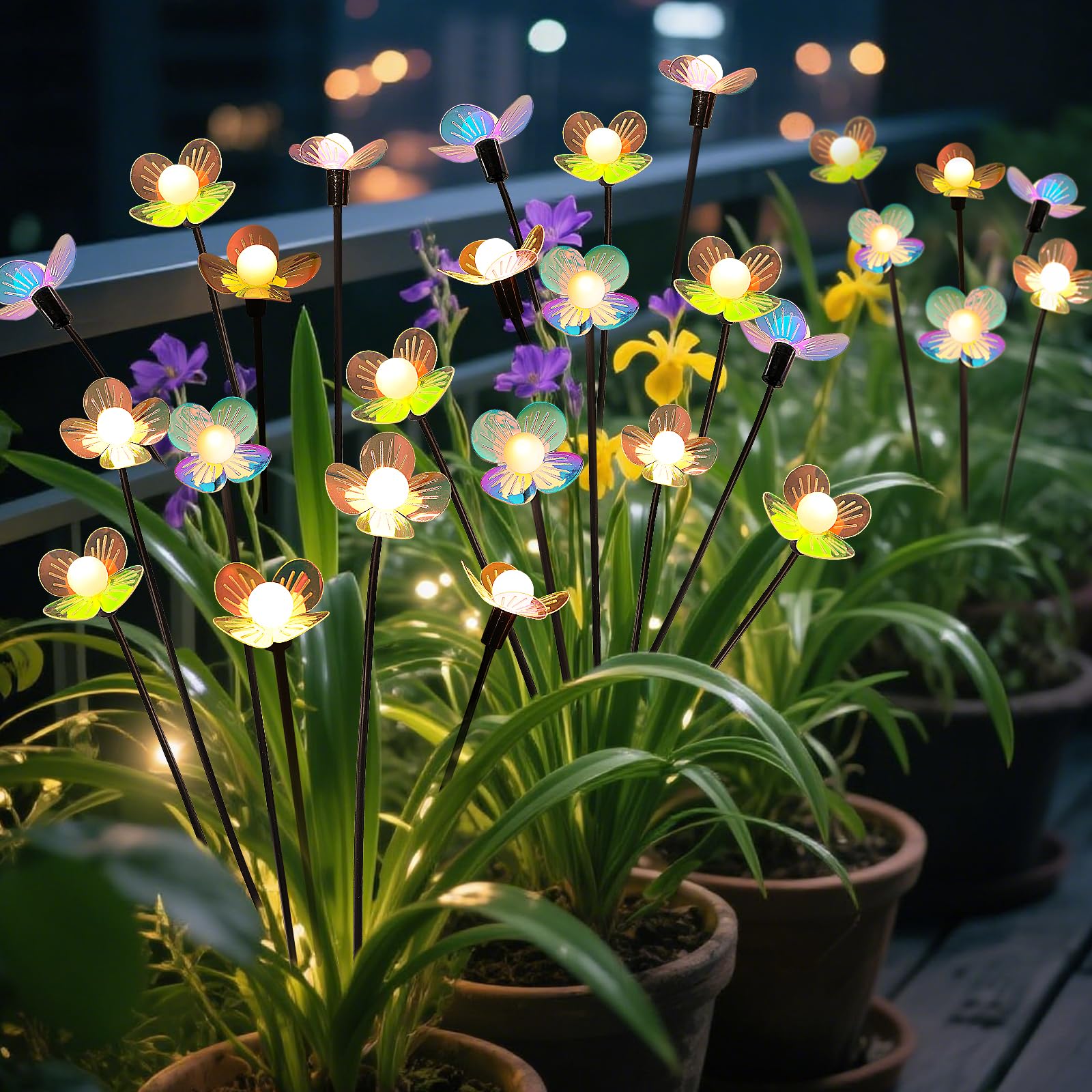 MRHEPHAESTUS Solar-Gartenlichter, 2 Stück 12 LED Solar schwankende Blumenlicht, wasserdichte Glühwürmchen-Lichter für den Außenbereich, Lichterkette für Garten, Terrasse, Hof, Weg, Blumenbeet