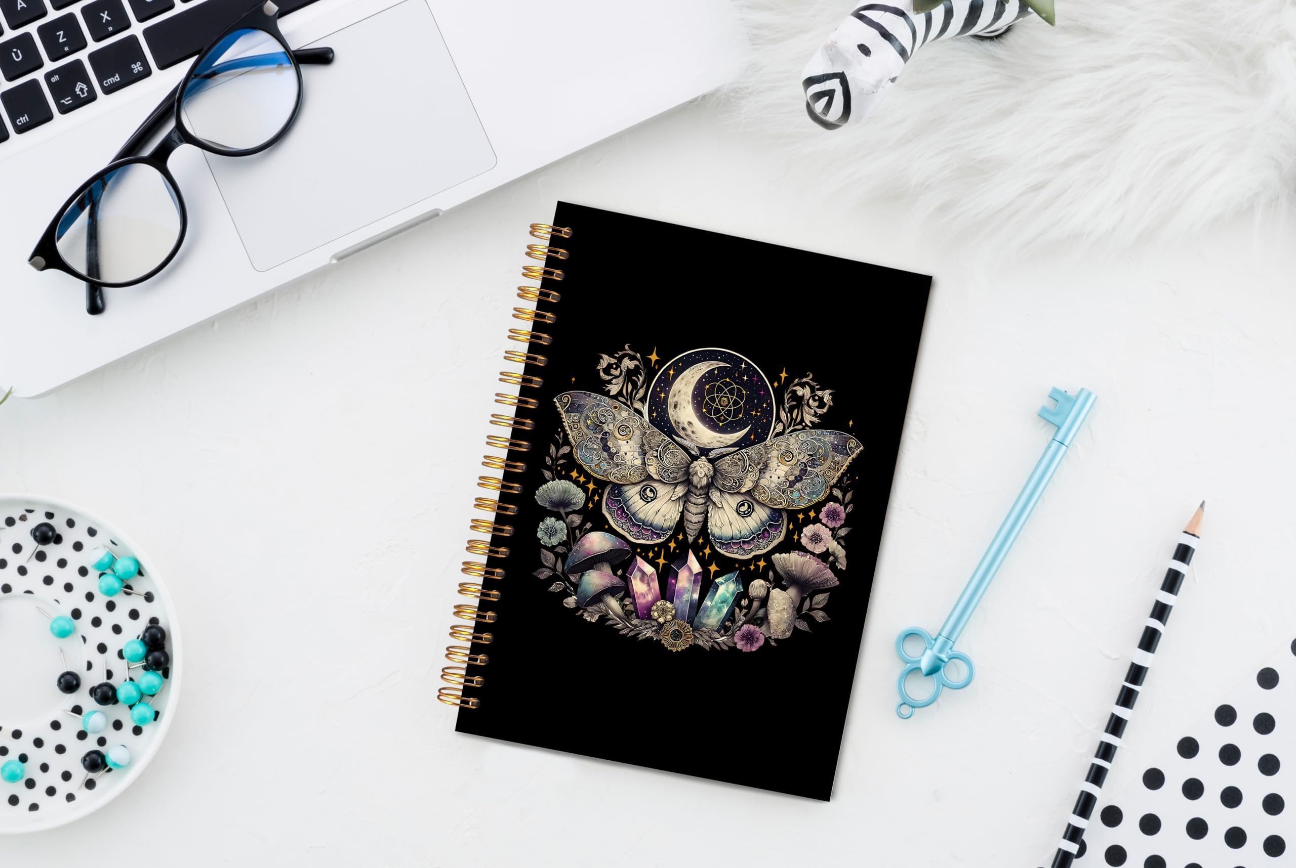 Witchy Celestial Butterfly Spiral Notebook Journal 5.5x8.3, Dark Academia Moth Crystals Botanical Journal for Women, Witchy Gifts for Women, Gothic Witch Journaling Notebooks