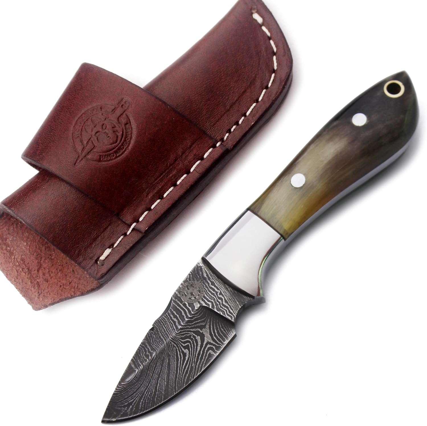 | Handmade Damascus Steel Fixed Blade Knife | Full Tang Bone Handle | Premium Cow Hide Leather Sheath | Ultimate EDC Knife Ideal for Fishing, Hunting, Camping, Bushcraft, Skinning & Survival | Bone Hunter - Image 3