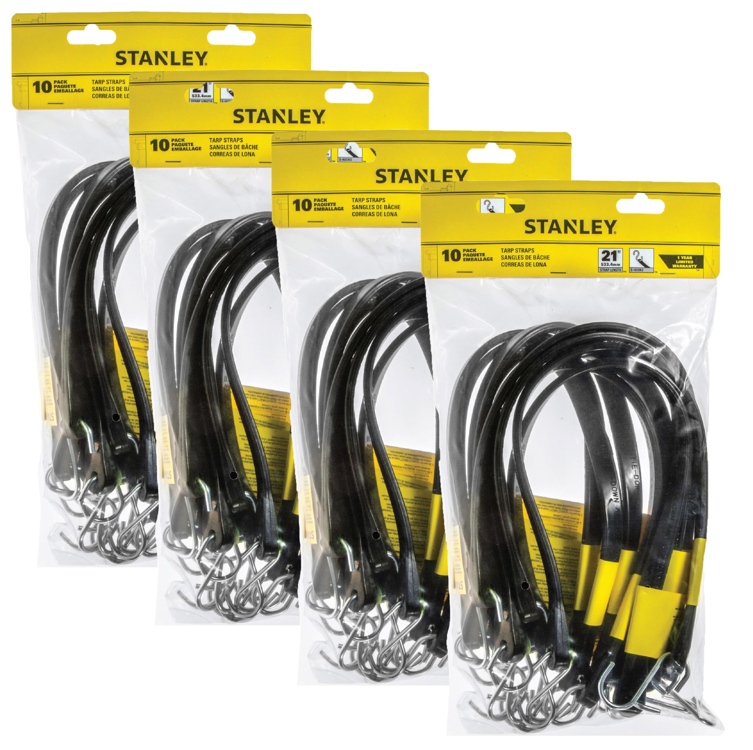 STANLEY S300421 Lot de 40 tendeurs élastiques en Caoutchouc pour Bateau, Camping, Support de Cargaison, Noir, 53,3 cm