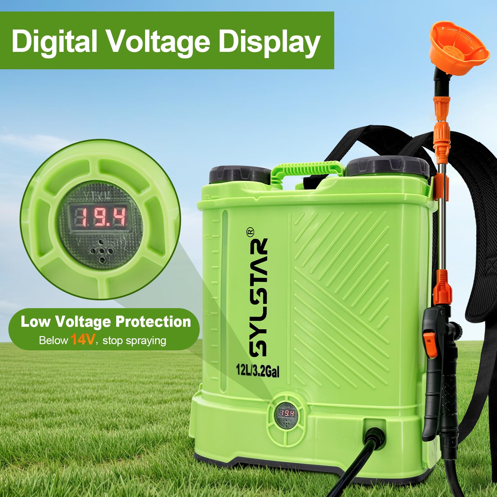 SYLSTAR Pompa Irroratrice 12L, 5.5Bar Pompa a Spalla a Batteria Compatibile con Makita 18V Batterie, Spruzzatore a Pressione Velocità Regolabile,5 Ugelli Pompa a Spalla(Caricabatterie Incluso)