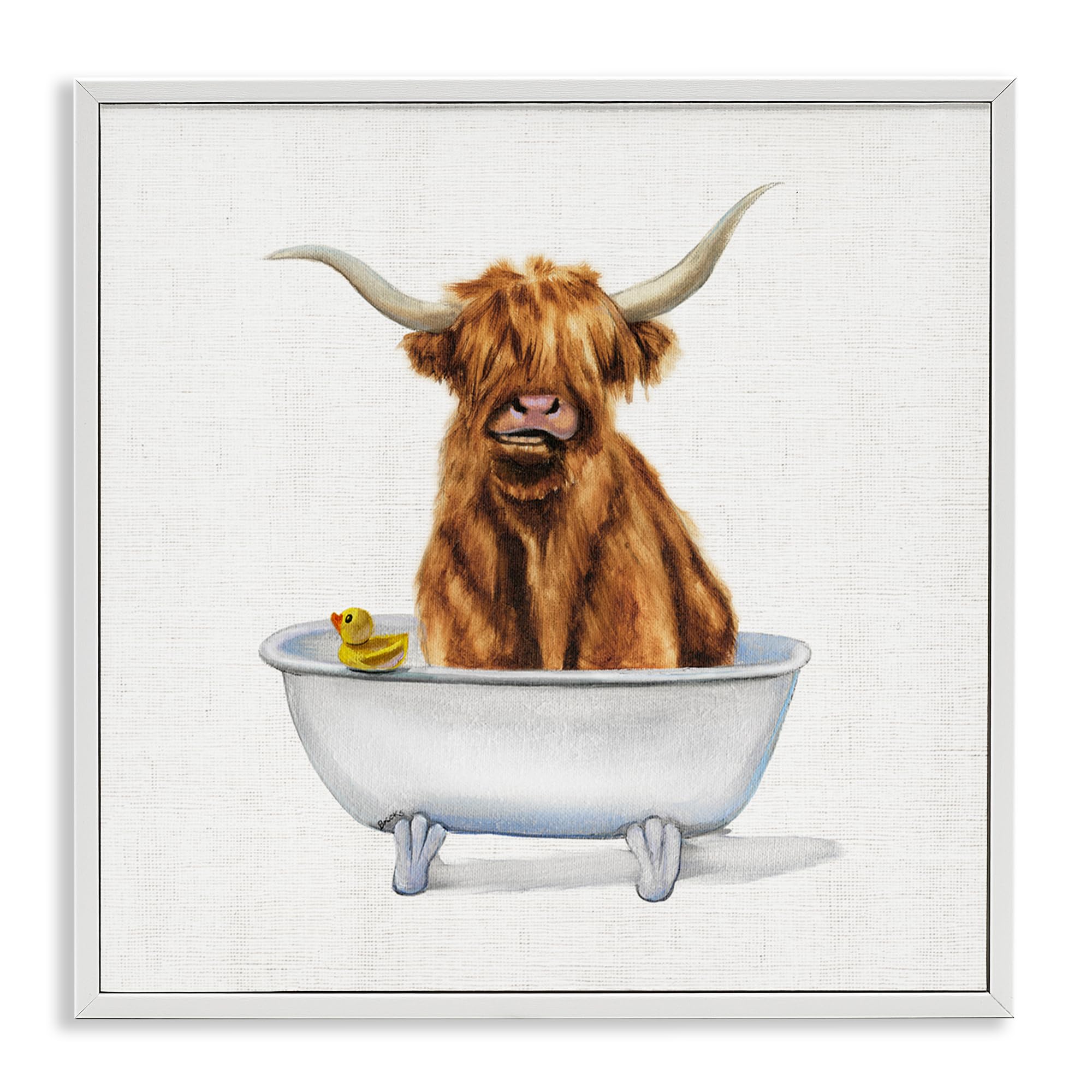 Stupell Industries 'Shaggy Country Cattle in Tub', Framed Giclee Art, White, 17 x 17 Inches, Easy to Hang and Sturdy, Made in USA, by Donna Brooks