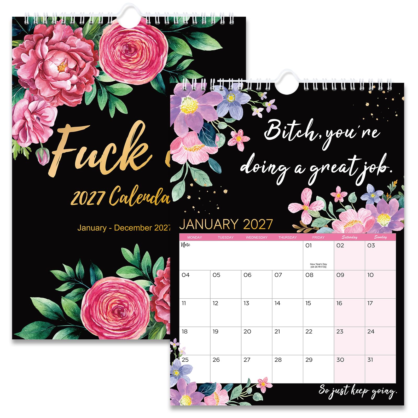 2027 Calendar - Funny calendar 2027 uk, Fuck It Calendar 2027 from Jan 2027 - December 2027, 11.4" x 8.3", Fuck It Calendar for Tired-Ass Women, White Elephant Gift, Gag Gifts for Friends or Family