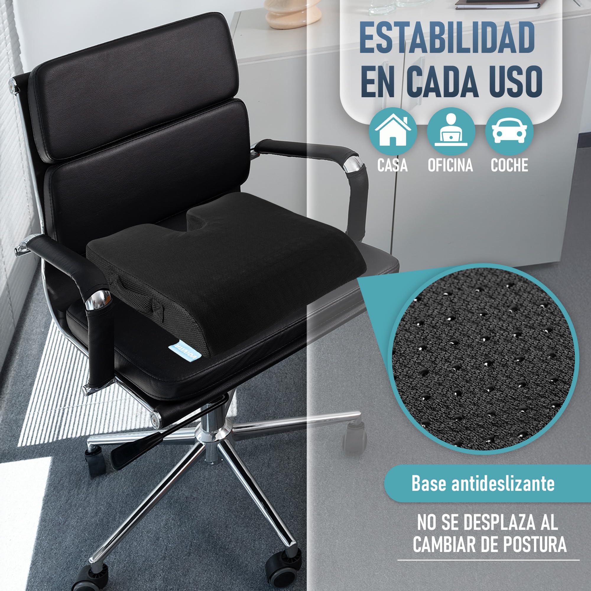 Cuscino viscoelastico con gel, supporto medio - rigido, design a U per coccige, 45 x 40 x 8 cm, fodera lavabile antiscivolo, cuscino ergonomico per sedia da ufficio, sedia a rotelle e auto
