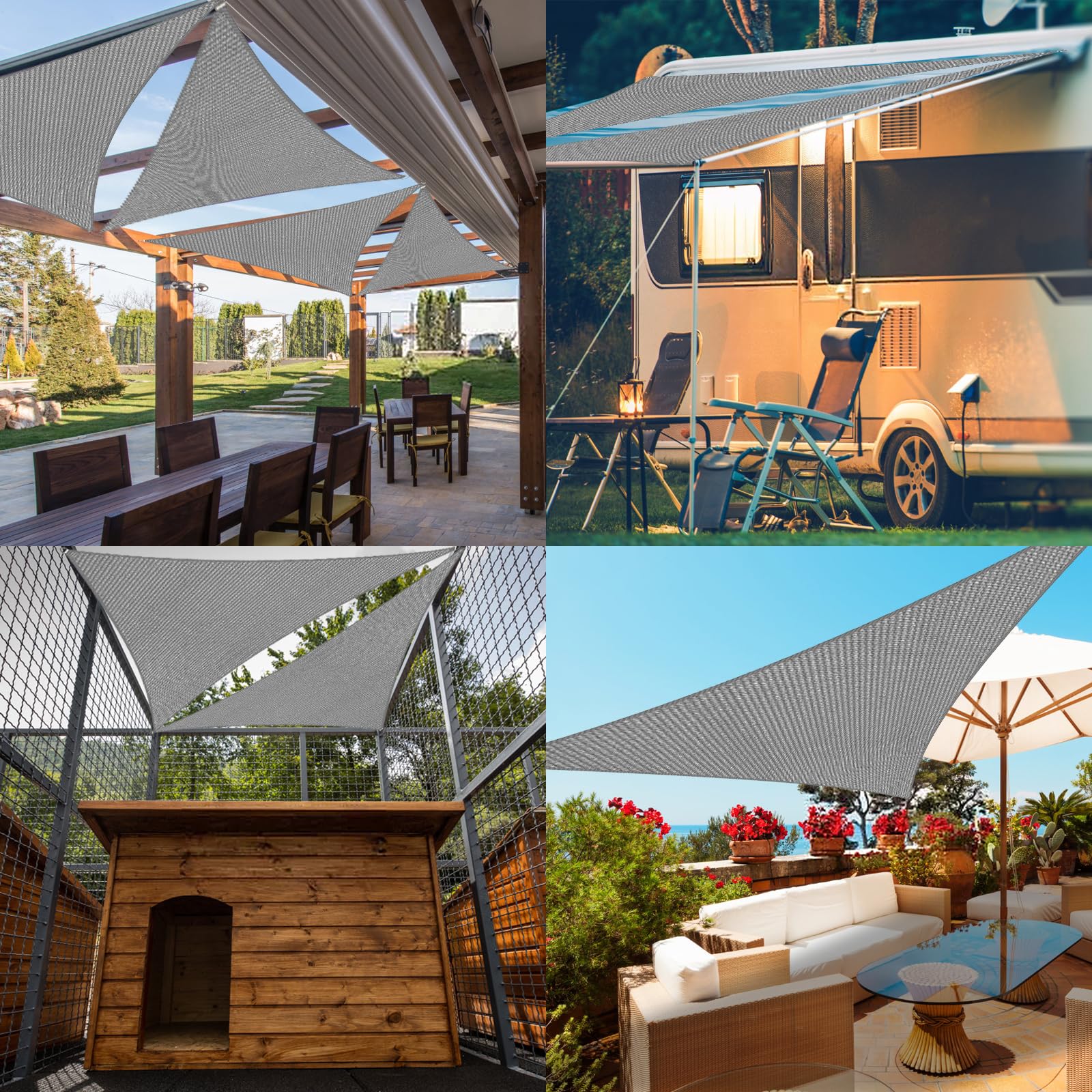 152 x 150 x 200 cm graues Sonnensegel mit gerader Kante, dreieckige Markise im Freien Schatten Tuch Pergola Abdeckung UV-Block-Stoff
