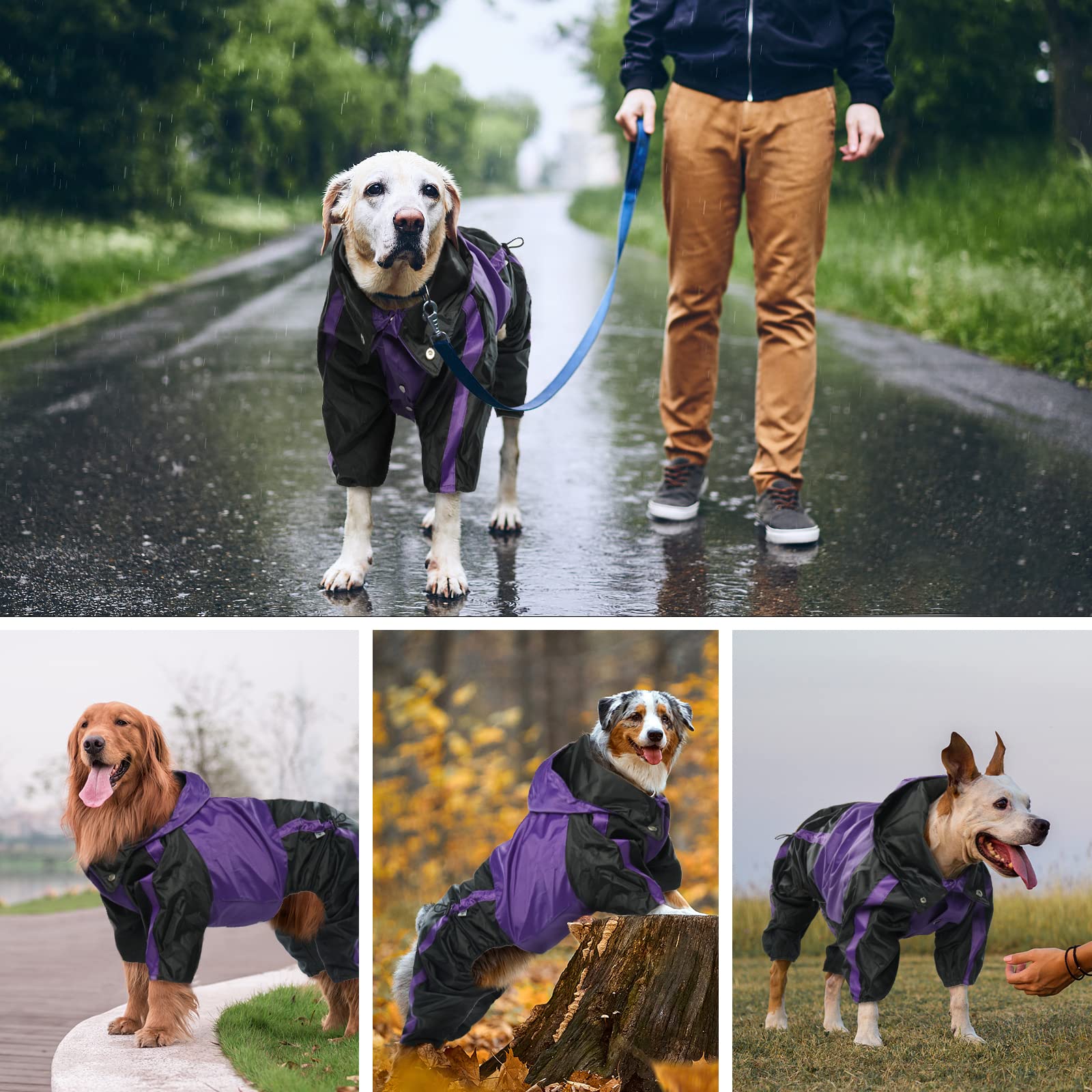Manteau de pluie imperméable pour chiens de grande taille, poncho léger avec capuche, gilet résistant à la neige, vêtements de pluie avec trou pour laisse