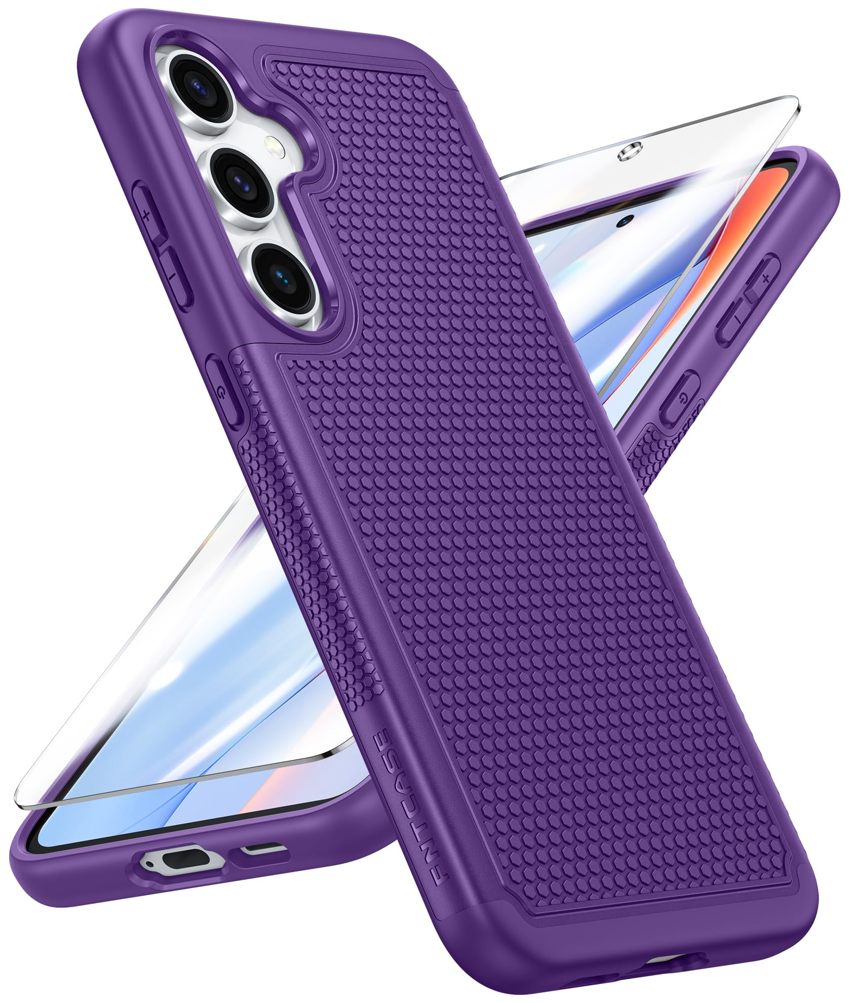 FNTCASE for Samsung Galaxy S24 FE Case: Dual Layer Non Slip Protective | With Screen Protector, Shockproof Drop Protection, Matte Textured Protective Cell Phone Cover, for Daily Use, Purple