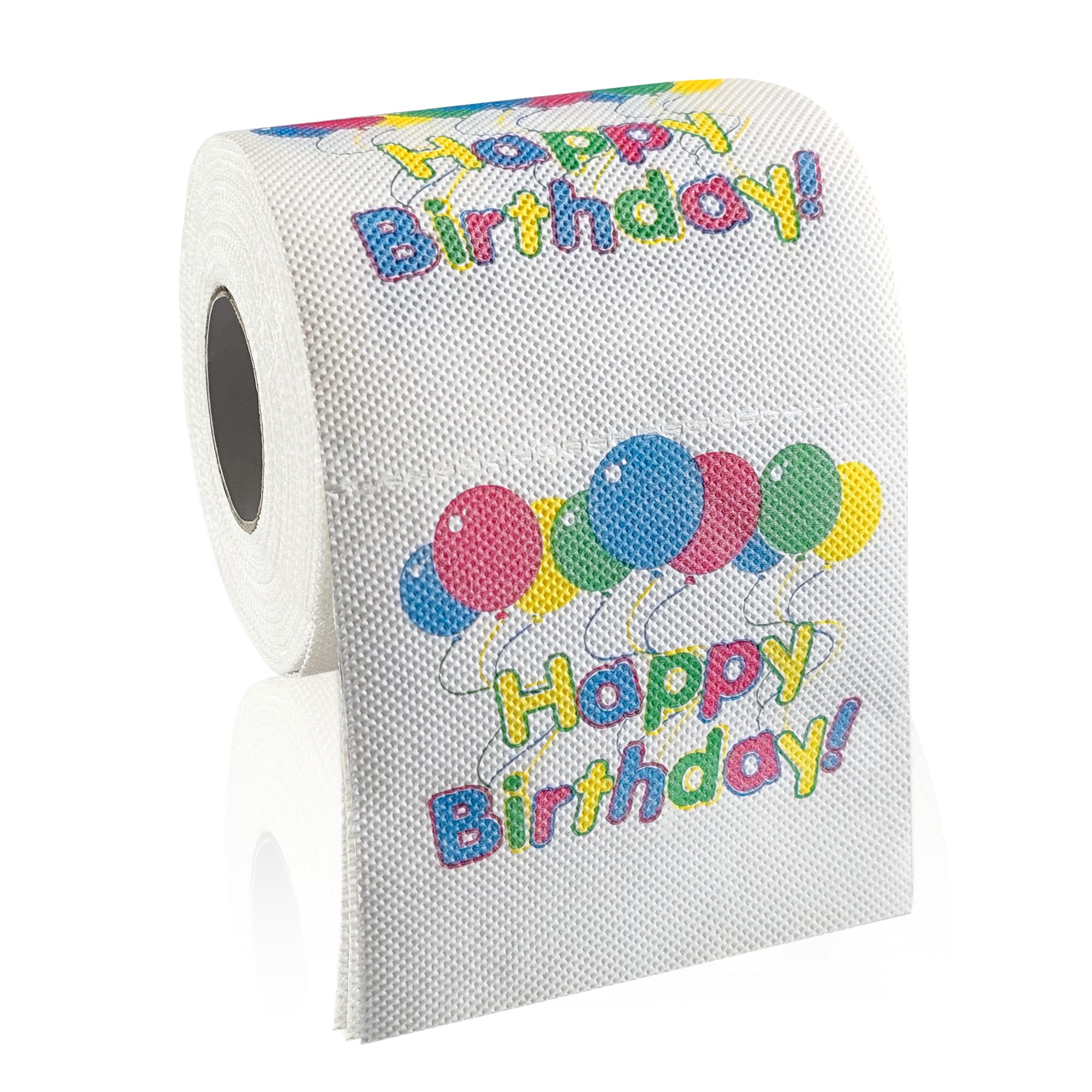Happy Birthday Toilet Paper Decorations - 3-Ply Funny Gift Roll with 'Happy Birthday' Print & Balloons - Novelty Gag Gift for Party Supplies