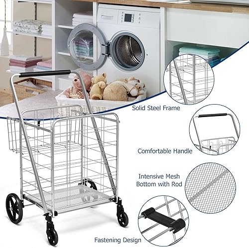 Miniatura 8 de Carrito plegable funcional multiuso, carrito de compras plegable plano con 360  de rotación y carrito que puede soportar 330 libras