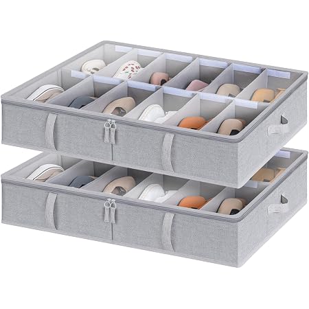 Under Bed Shoe Storage Organizer for Closet 2 Pack- Fits 24 Pairs Underbed Shoes Container Boxes, Black