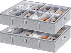 StorageWorks Organizador de armazenamento de sapatos sob a cama, recipiente para sapatos embaixo da cama com divisórias ajustáveis, cesta de armazenamento de sapatos com capa, cinza, pacote com 2,