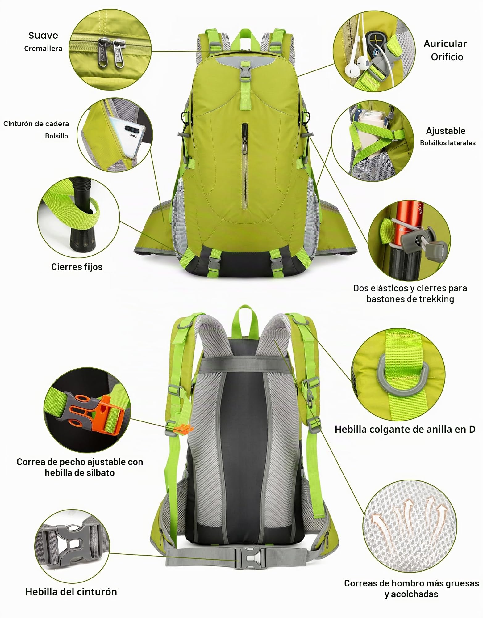 Long Keeper 40 Litros Mochila Senderismo Hombre Mujer Impermeable Mochila Viaje Trekking Montaña con Funda Lluvia Multibolsillos Multiusos para Al Aire Libre