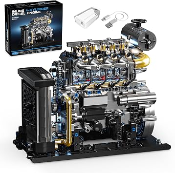Diesel Engine Model Kit that Runs for Adults, MOC Mini Inline 4-Cylinder Diesel Engine Building Set with Motor, Compatible with Lego, Mechanical Engineering STEM Toy for Teens 1029 PCS
