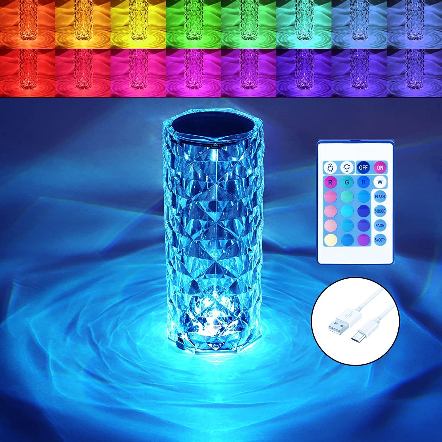 Dkriva Crystal Lamp,Touch Control Crystal Table Lamp,with 16 Colors,RGB Night Light with USB & Remote Control,LED Rose Diamond Touch Lamp for Bedroom, Rechargeable Rose Light, Birthday Gift
