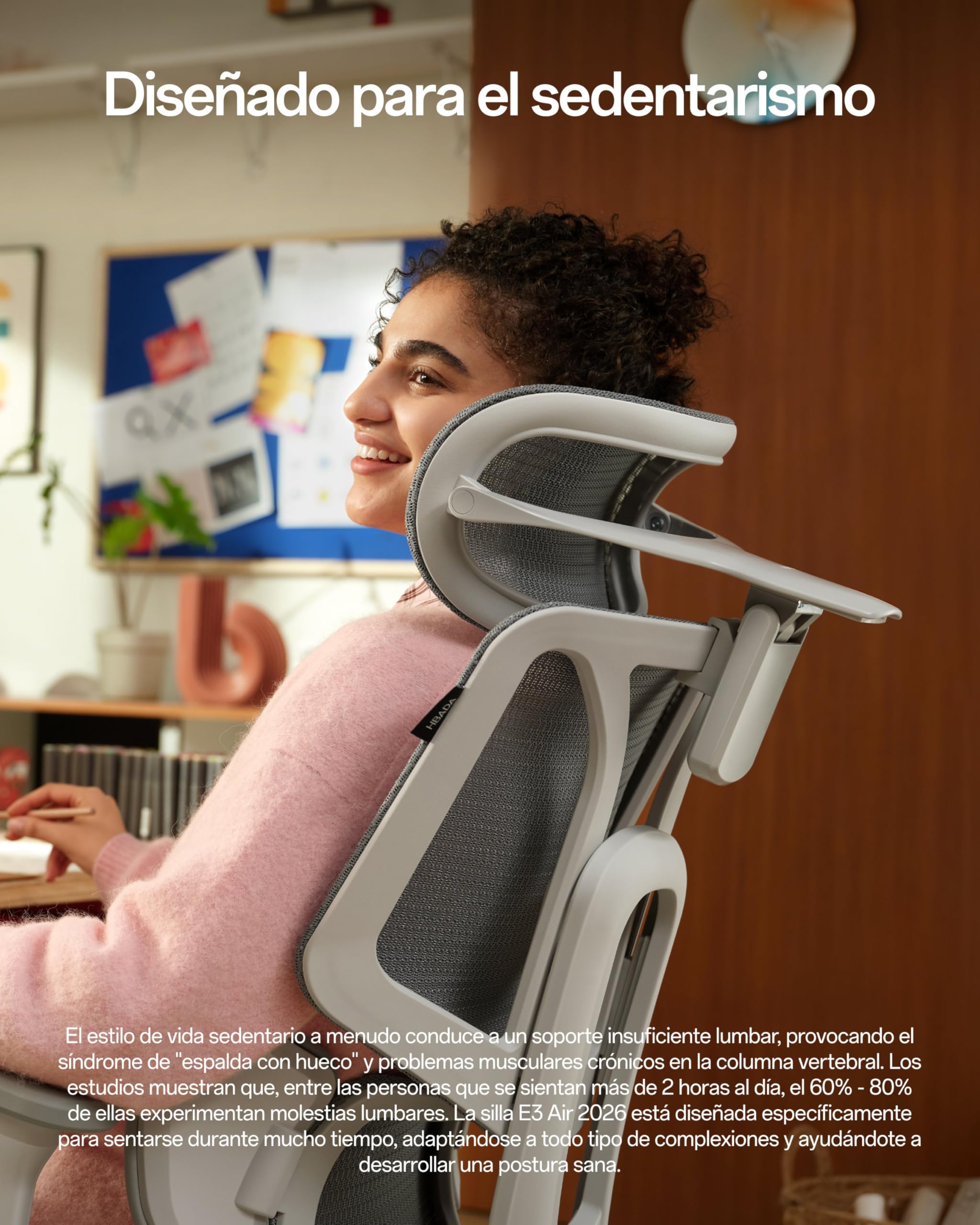 Hbada E3 Air 2026 Edition Silla Ergonómica Oficina con Soporte Lumbar 3 Zonas, Reposacabezas y Brazos 4D, Ajuste Automático de Peso, Reclinable 140°, Comfy Home Office Chair