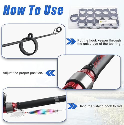 Miniatura 10 de Kit de gancho para caña de pescar, 16 piezas de señuelos de pesca, soporte de anzuelo de caña de pescar, anillos de goma elásticos para gusanos y