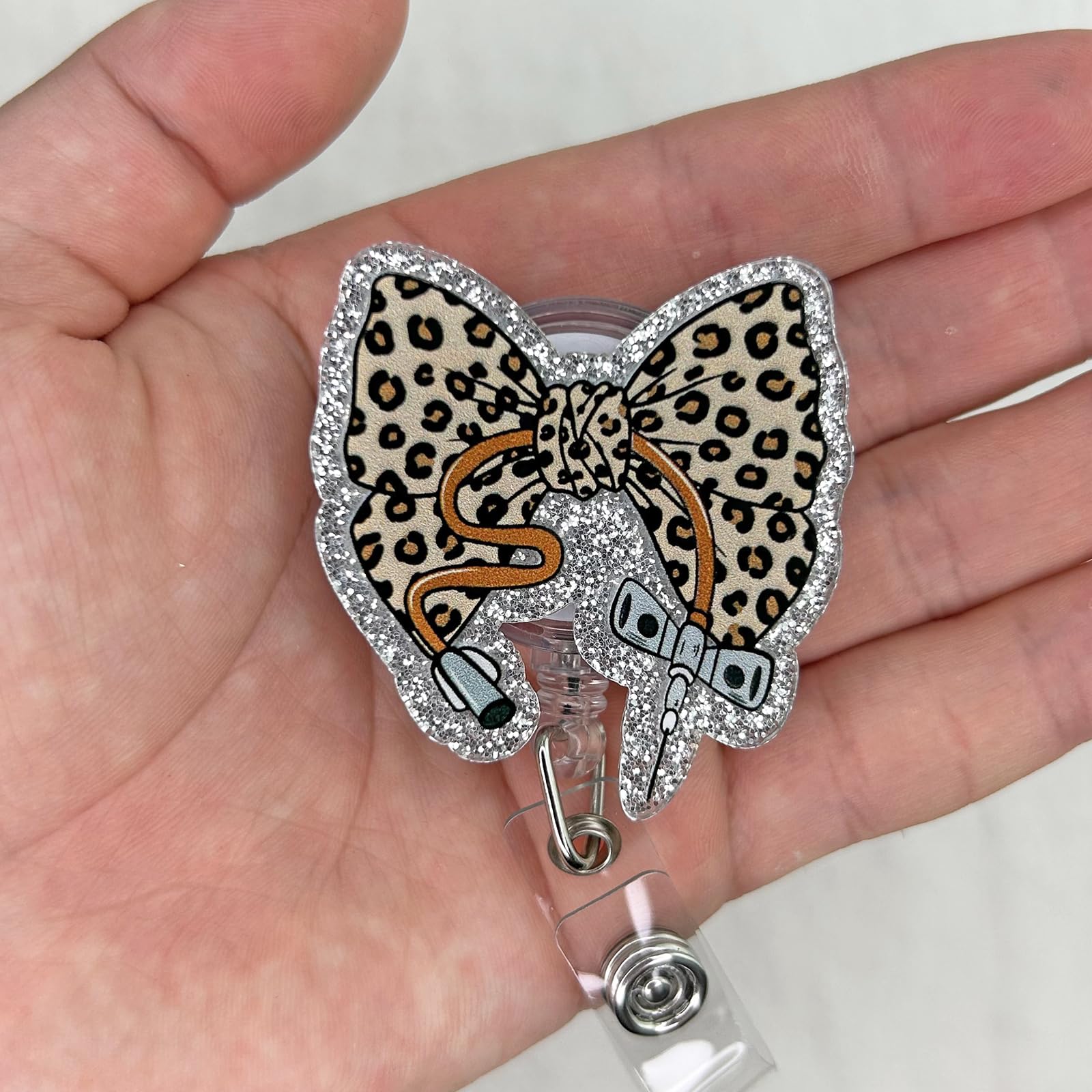 Leopard Bow Phlebotomy Nurse Badge Reel Retractable, Funny Phlebotomist Badge Reel for Work, Personalized Phlebotomy Tech Gifts, Cute Phleb Badge Holder with Alligator Clip & 24” Durable Nylon Cord