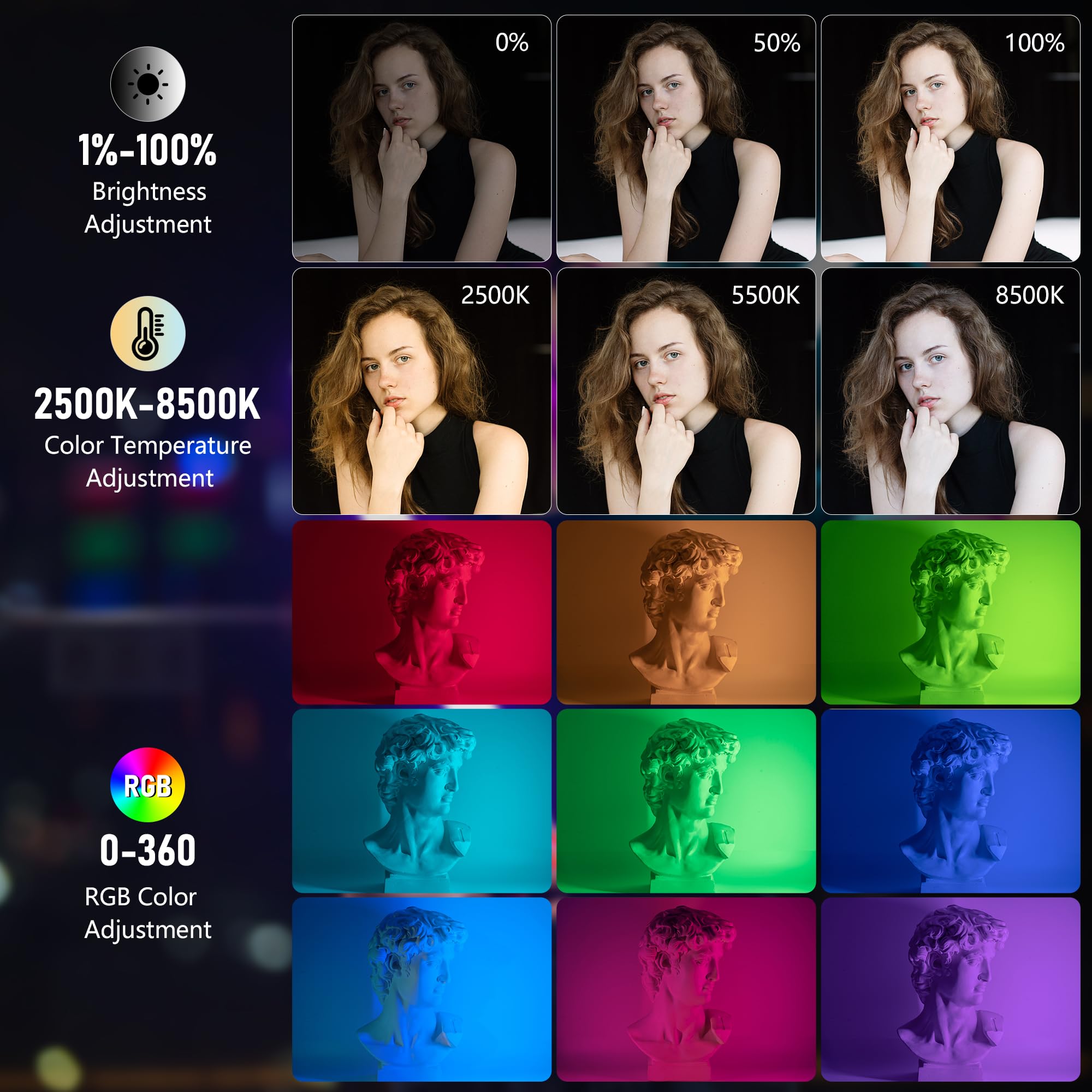 VILTROX K60 - Paquete de 2 Barras de luz LED RGB con Control de aplicación, Tubo RGB de Mano de 360° para fotografía, Regulable de 2500 K-8500 K, CRI97+, 26 escenas de luz, Pantalla LCD, batería de