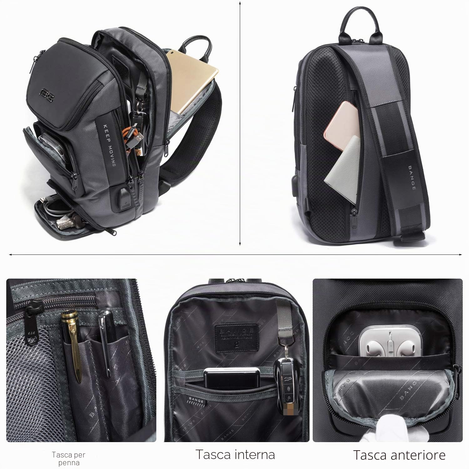 FANDARE Zaino Monospalla Grande Capacità Borsa a tracolla Uomo Sling Bag Business Borsello a tracolla Zaino Spalla Borsa a Spalla per Trekking Ciclismo Viaggio Sports Durevole Poliestere