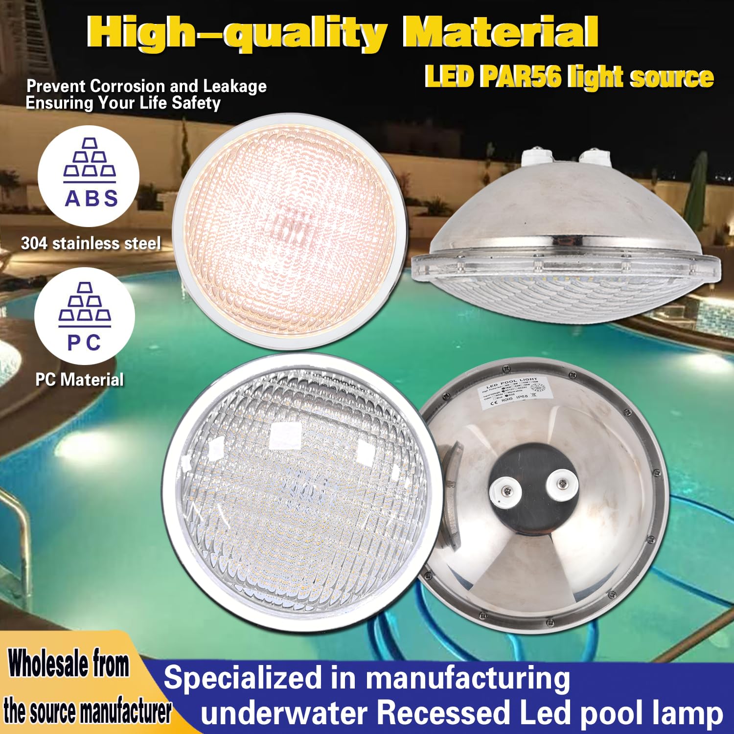 BARCELONA LED Faretto LED Piscina Sommersibile PAR56 24W 12V AC, Luce Calda e Fredda, IP68, Acciaio Inossidabile, Lampada LED per Piscina, Risparmio Energetico e Sicurezza Sott’Acqua