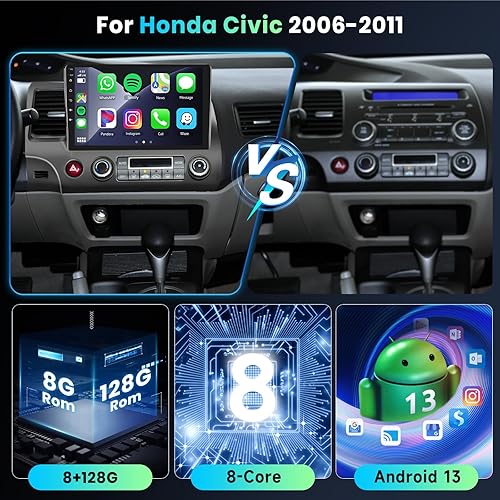 Miniatura 25 de Carplay - Estéreo inalámbrico para coche Android para Honda Civic 2006-2011, compatible con Android Auto inalámbrico con navegación GPS WiFi, cámara