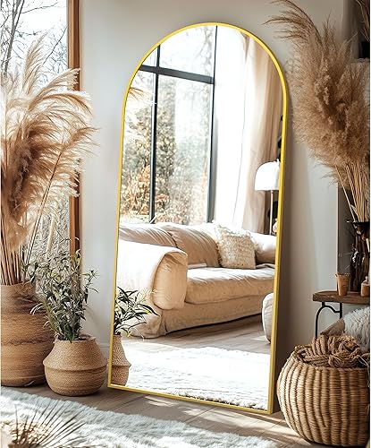 Miniatura 19 de Delma - Espejo arqueado de longitud completa, espejo de pie, espejo de pie grande con soporte para pared, entrada, puerta, dormitorio, baño, sala