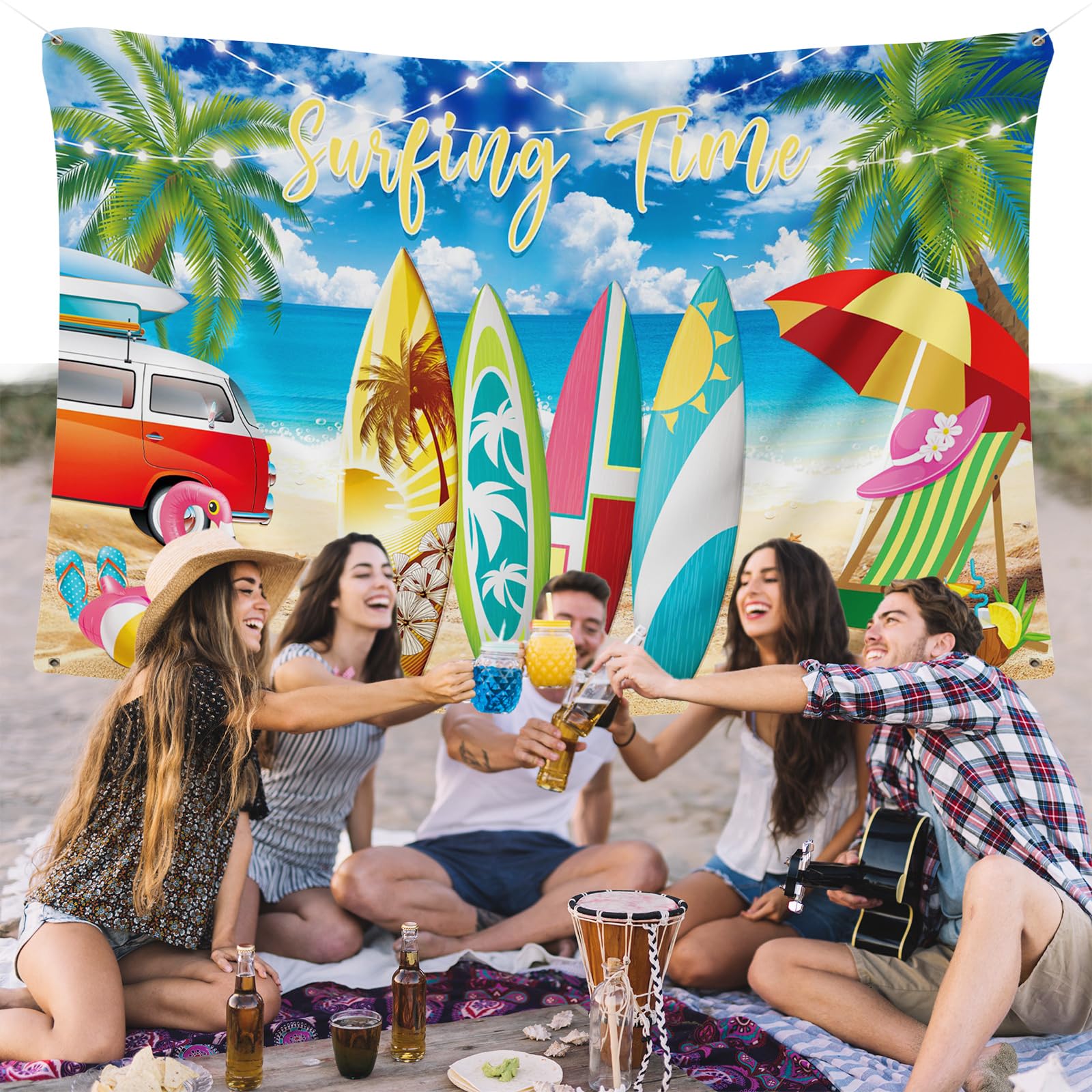 Hawaiian Beach Backdrop Banner, Beach Party Decorations, Summer Backdrop Banner Pool Party Backdrop Photo Background for Beach Theme Party Decorations Summer Surf Hawaiian Party Decorations Supplies
