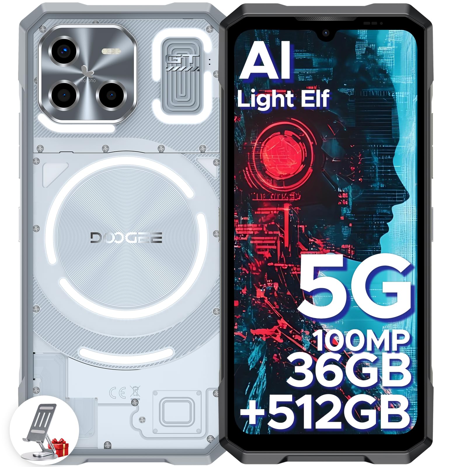 DOOGEE Blade GT Ultra 2025 Rugged Smartphone 5G, 36GB RAM + 512GB ROM, MediaTek 4nm 7300, Effetto Luce LED,100MP+32MP, 6.72" FHD+120Hz Telefono Indistruttibile, Android 14/NFC/WiFi6/Face ID/BT5.2/OTG