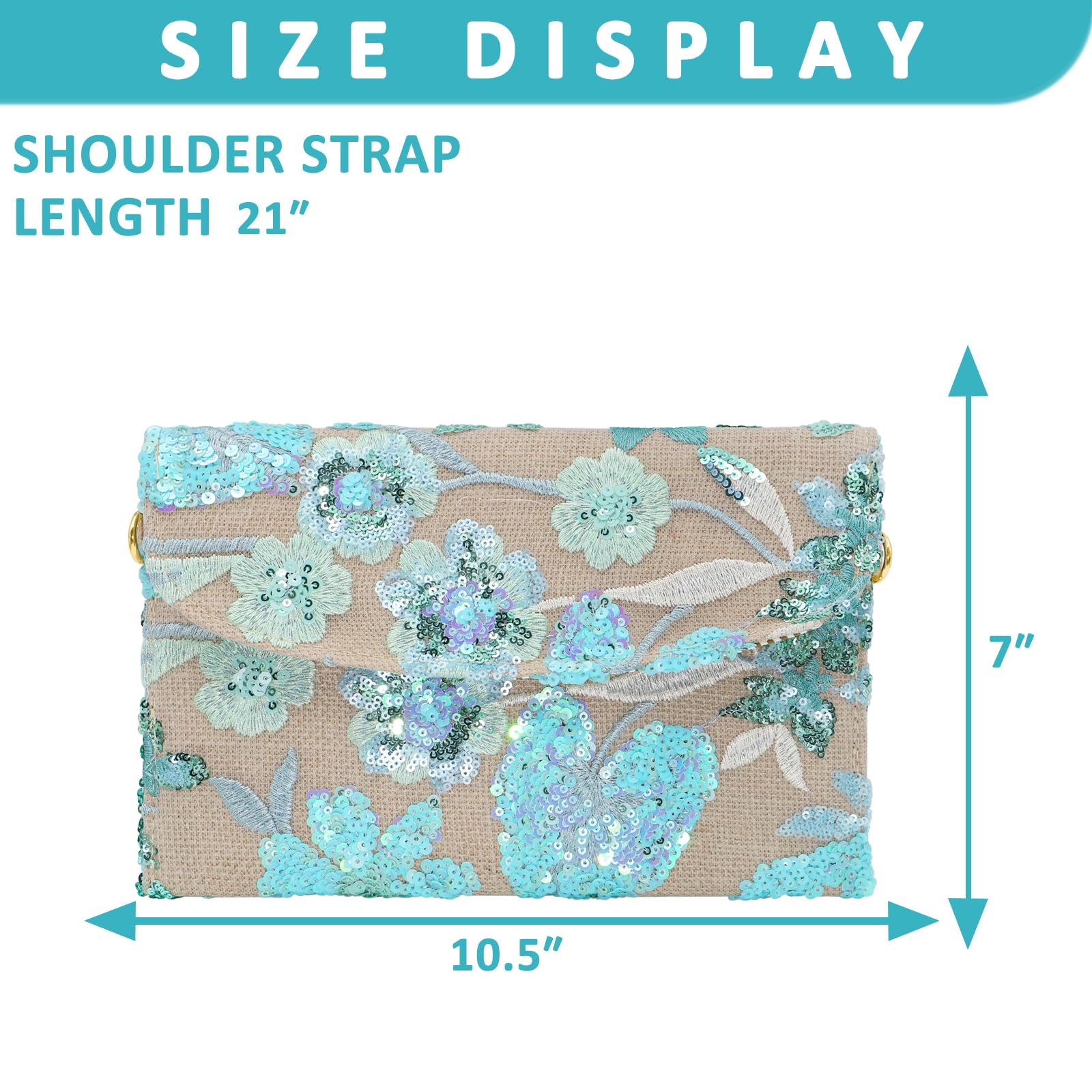 QTKJ Envelope Package, Clutch Purses for Women, Sequin Embroidered Flowers Straw Bag, Bohemian Handmade Handbags(Style 4)