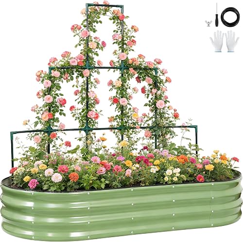 VIREO GARDEN 6x3x1FT Galvanized Raised Garden Bed with Wall Trellis for Vegetables VIREO GARDEN 6x3x1FT Galvanized Raised Garden Bed with Wall Trellis for Vegetables