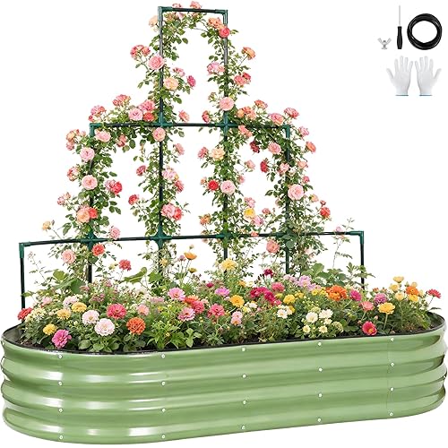 Galvanized Raised Garden Bed with Wall Trellis | 6x3x1FT Metal