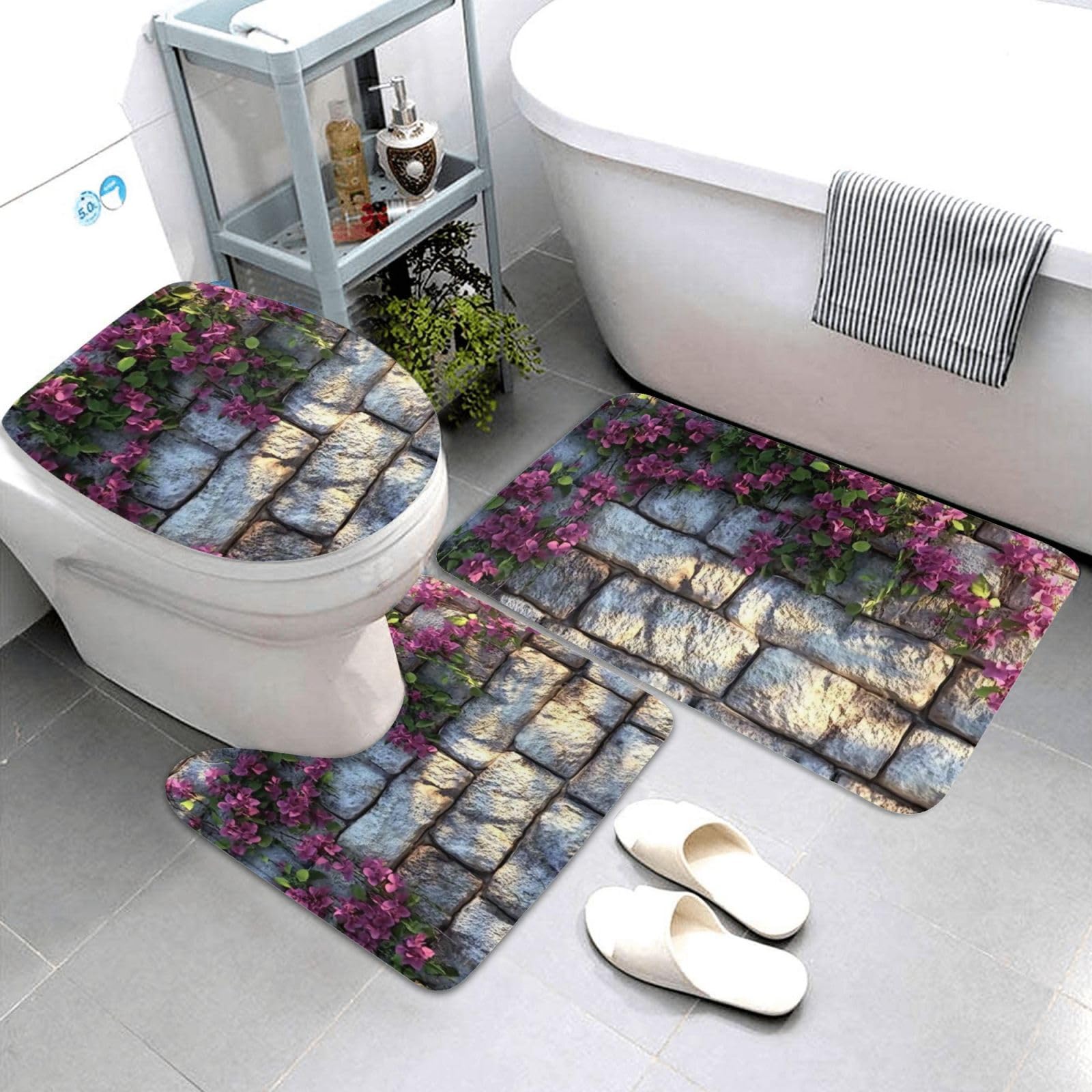 Juego de alfombras de baño de 3 piezas, alfombras de baño de espuma viscoelástica suave y absorbente y alfombra de inodoro en forma de U, decoración del hogar, secado rápido