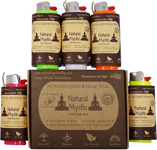 Hemp Wick Lighter Case Dispenser - Natural Mystic Bulk Lighters Long Wicks with Organic Bee Wax Coated 20ft roll Each 3pcs in A Smell Proof Bag Holder Beeswax String Rope Used for Hempwicks Poker